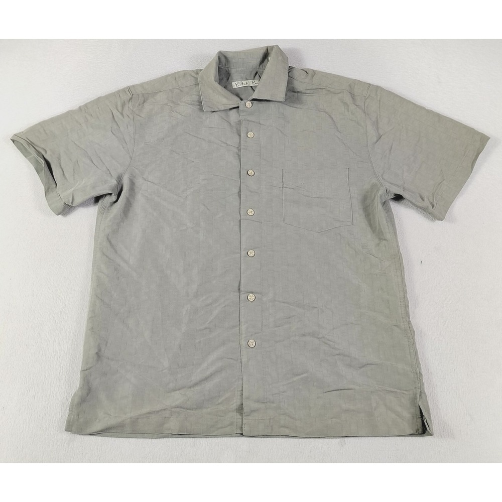 Batik Bay Shirt Mens Medium Green Geometric Short Sleeve Button Up Lightweight